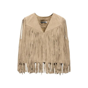 Mint Velvet Neutral Suede Fringed Waistcoat